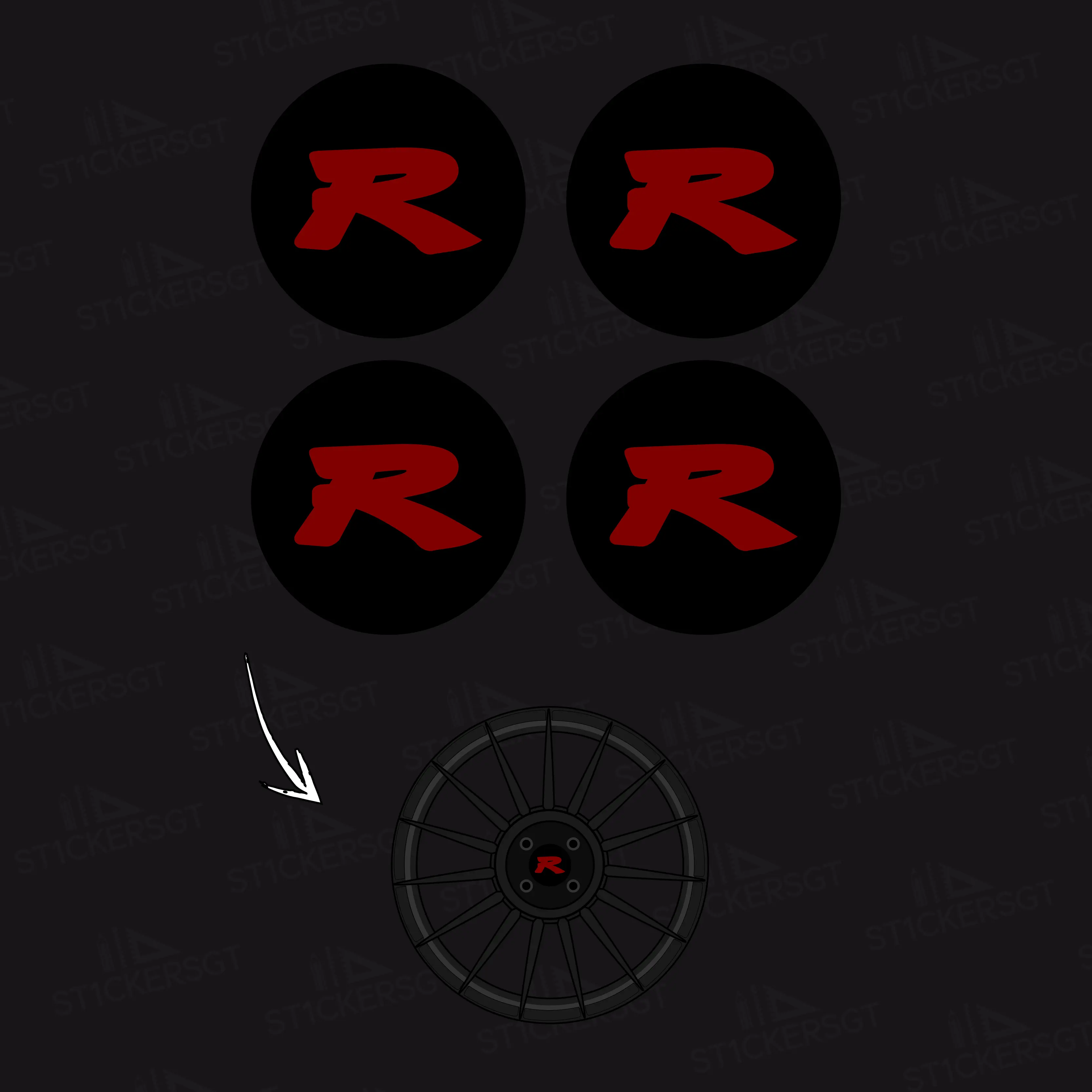 4Pcs TYPE R LOGO - STICKERS FOR CENTER CAPS