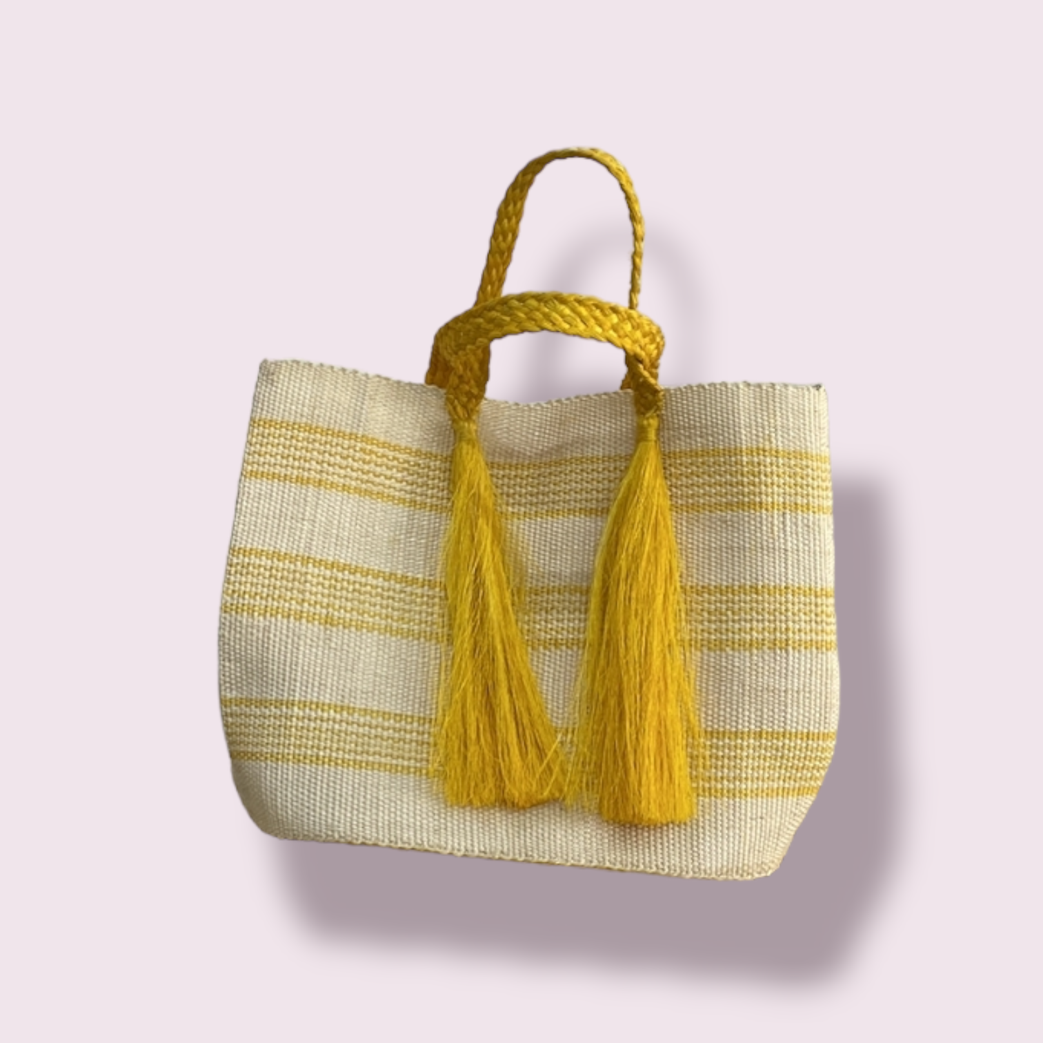 Yellow and White stripped hand bag with yellow tassels