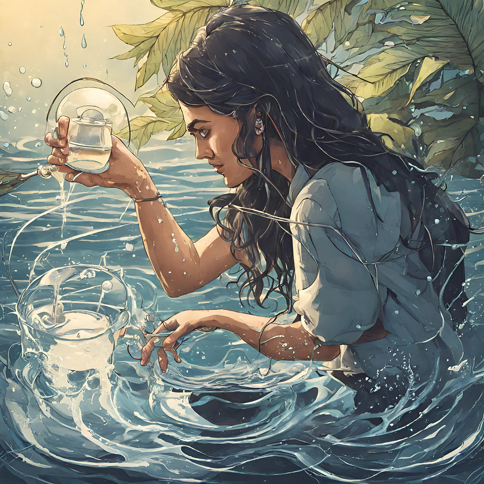 a drawing of a woman water-bending