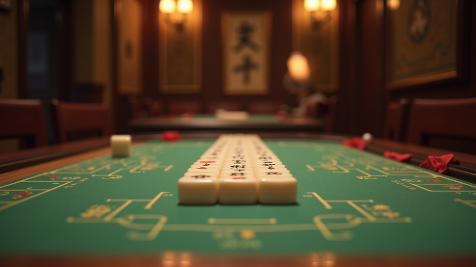Eye-level view of a Mahjong table set up for a game