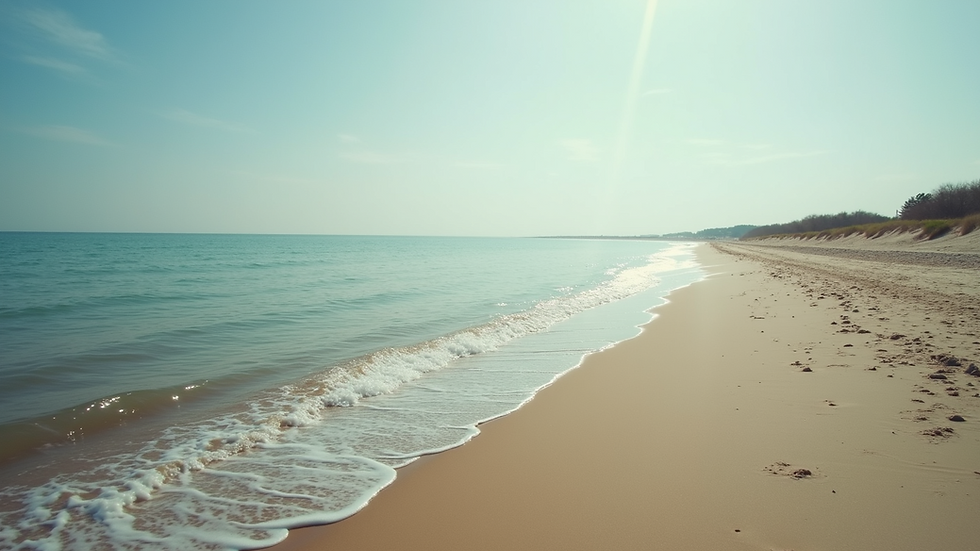 High angle view of Port Elgin beach with calm waters and sandy shore