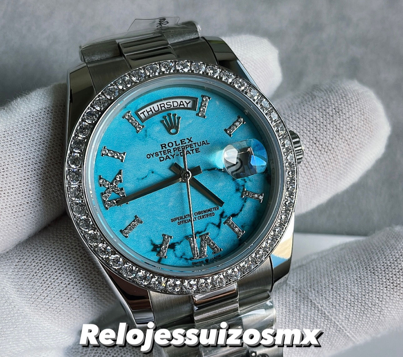 Rolex Day-Date 18k Azul Automático Diamantes 36mm