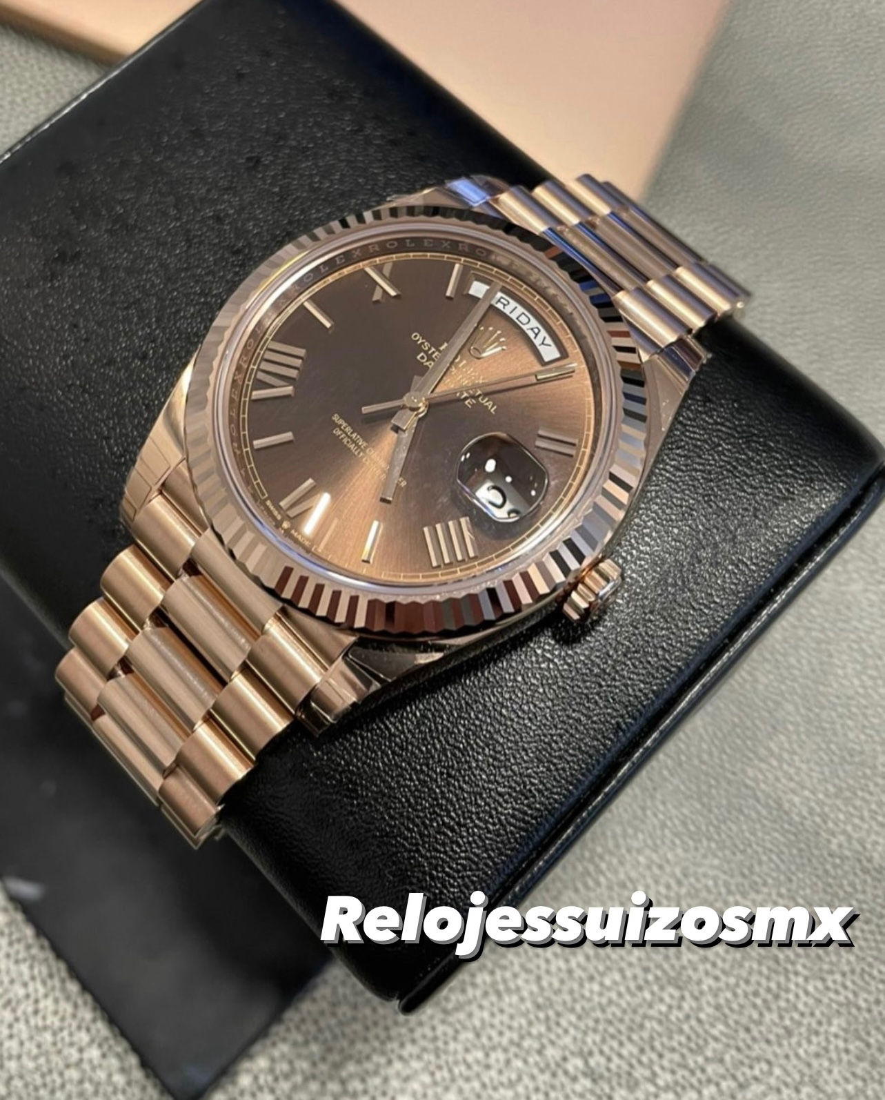 Rolex Day-Date 40 Brown Roman Dial 18k Rose Gold 