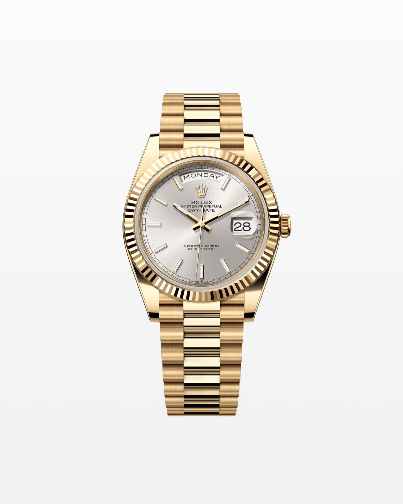 Rolex Day-Date 40 Silver Dial 18k Yellow Gold 