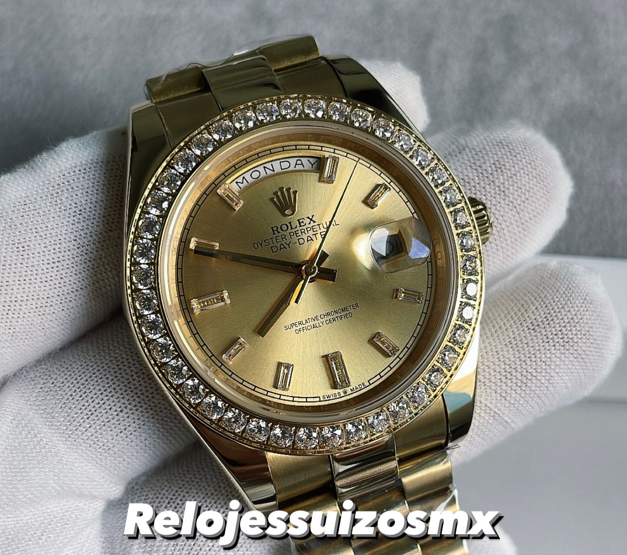 Rolex Day-Date 18k Champagne Automático Diamantes