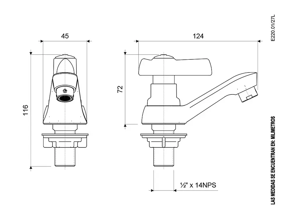Miniatura: Llave para Lavabo FIORI LEVER (E220.01/27L)