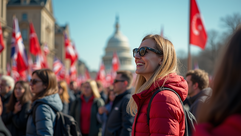 Eye-level view of a vibrant outdoor political event