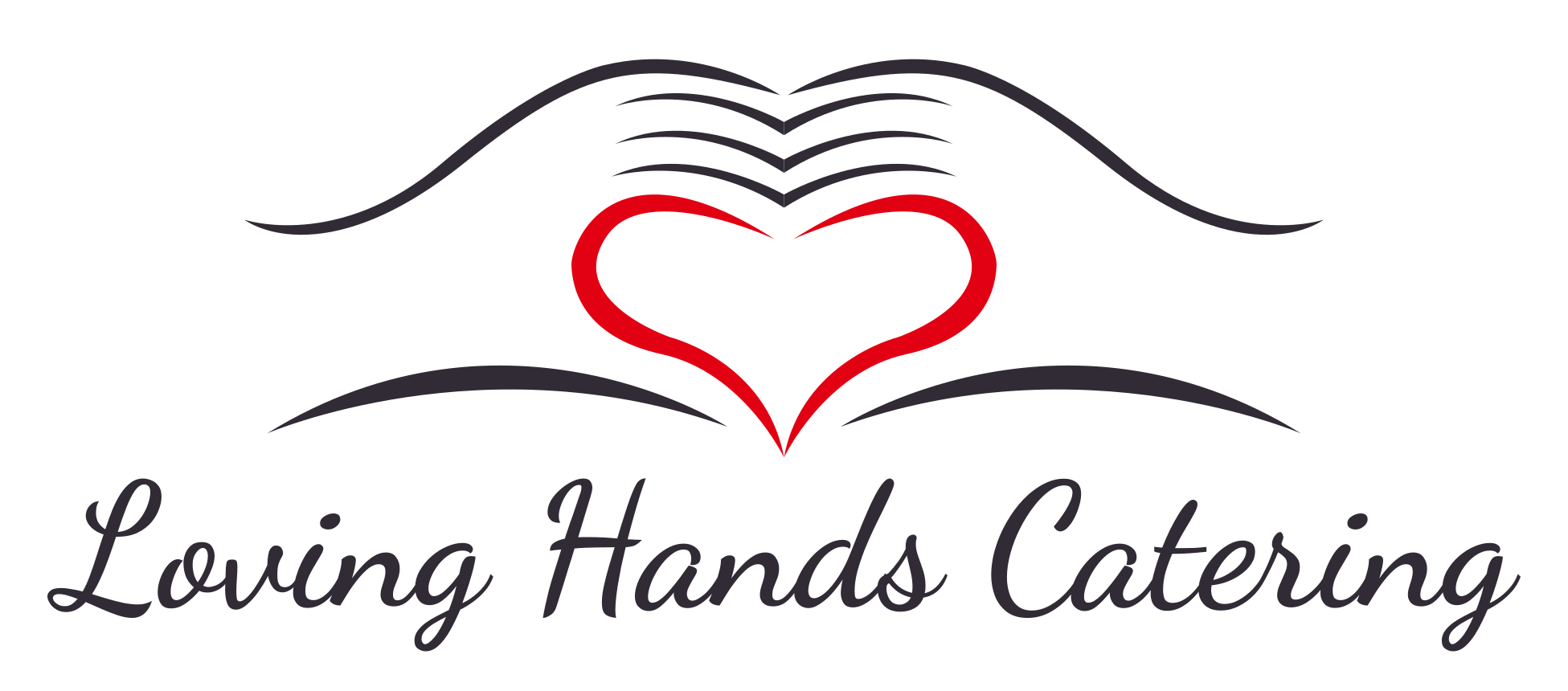 Loving Hands Catering Logo – Minimalist line graphic forming two hands into a heart shape with company name in decorative cursive below