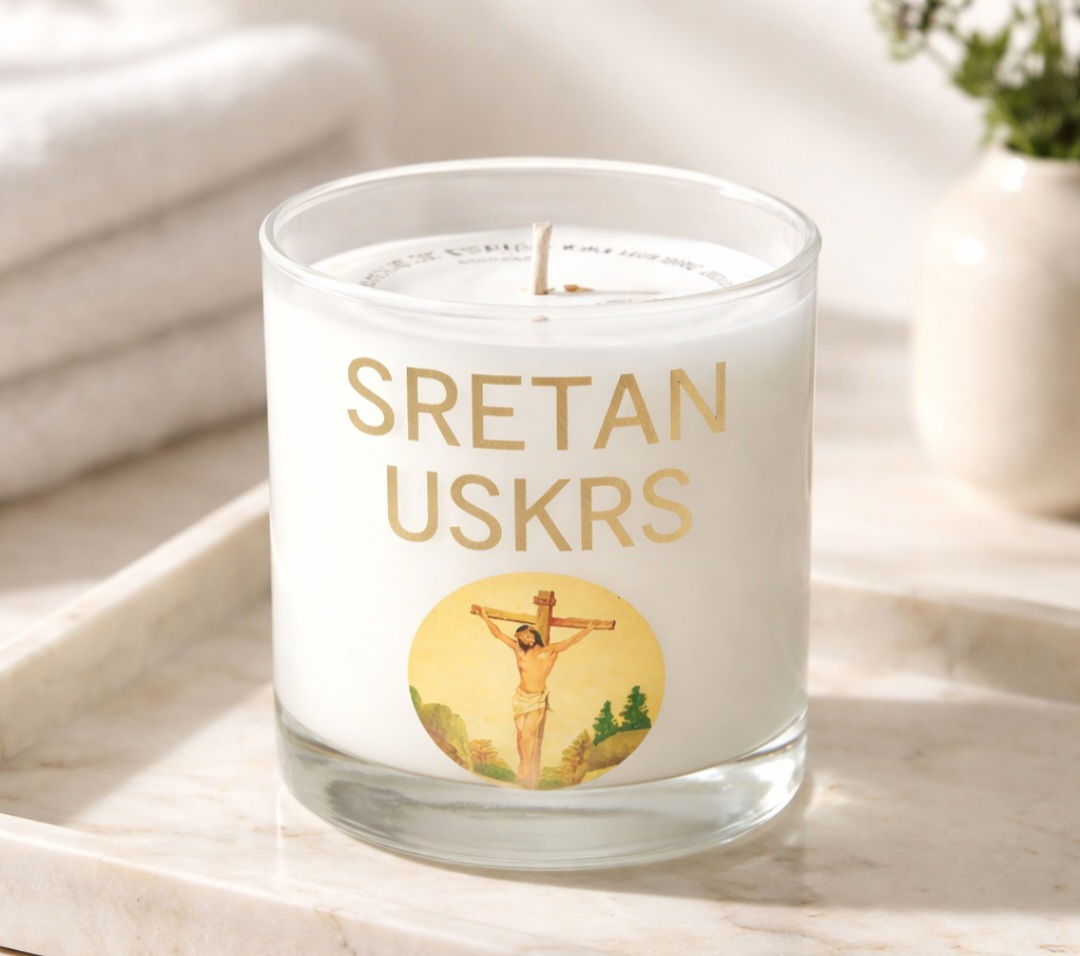 Saint Candles - Large "Happy Easter in Croatian"