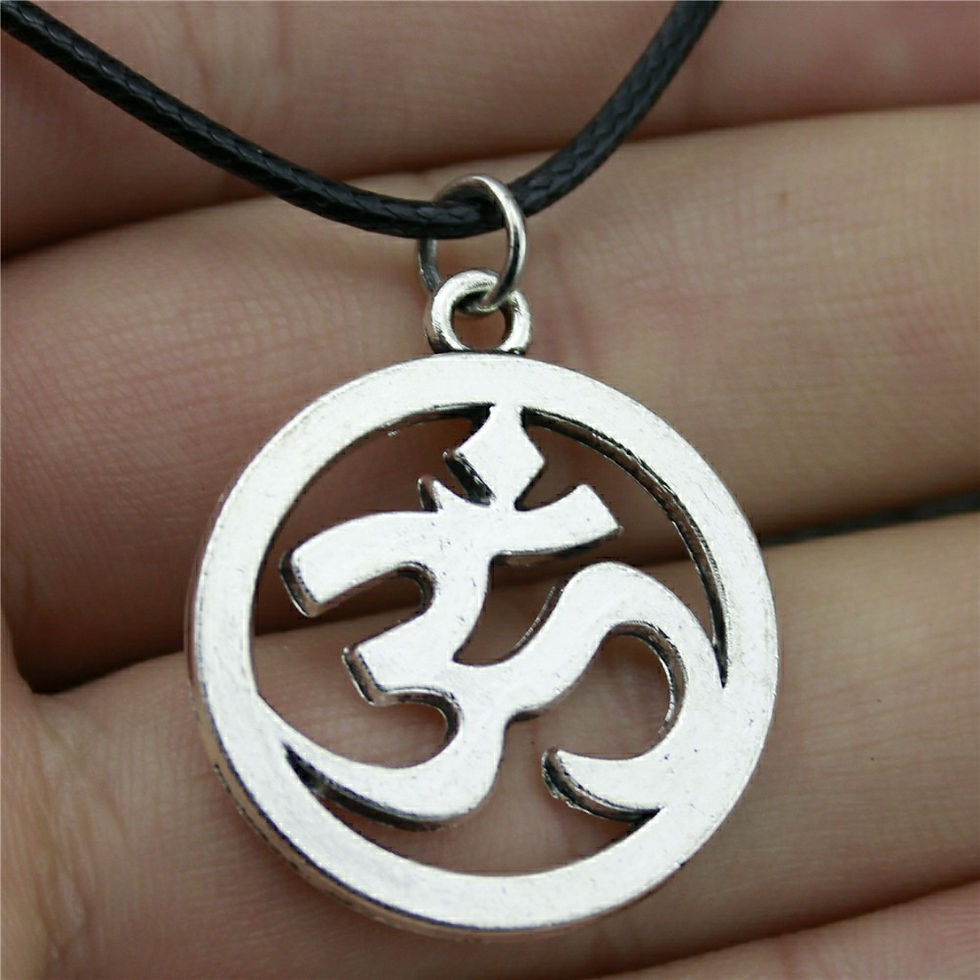 Thumbnail: 2 Colors Antique Bronze, Antique Silver Color OM Pendant Leather Chain Necklace 
