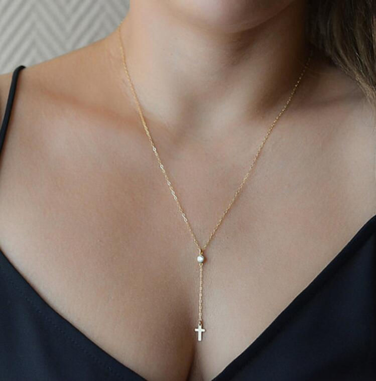 Small Gold Cross Pendant Necklace Women