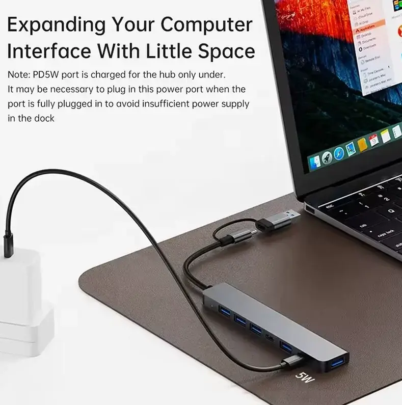 Thumbnail: Multi Port USB Splitter USB-C Hub Aluminum Alloy 7 in 1 Adapter OTG Type-C