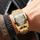 Thumbnail: Fashion Wine Barrel Motorcycle Gear Strip Hollow Watch Tourbillon Leather Watch