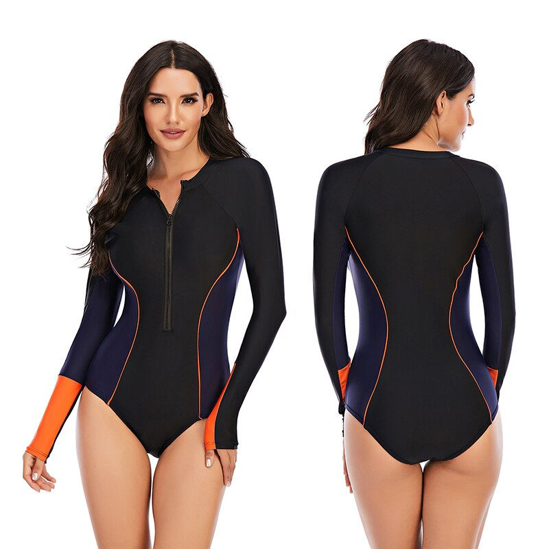 Thumbnail: One Piece Swimsuit Print Long Sleeve Women Swimwear Bathing Suit