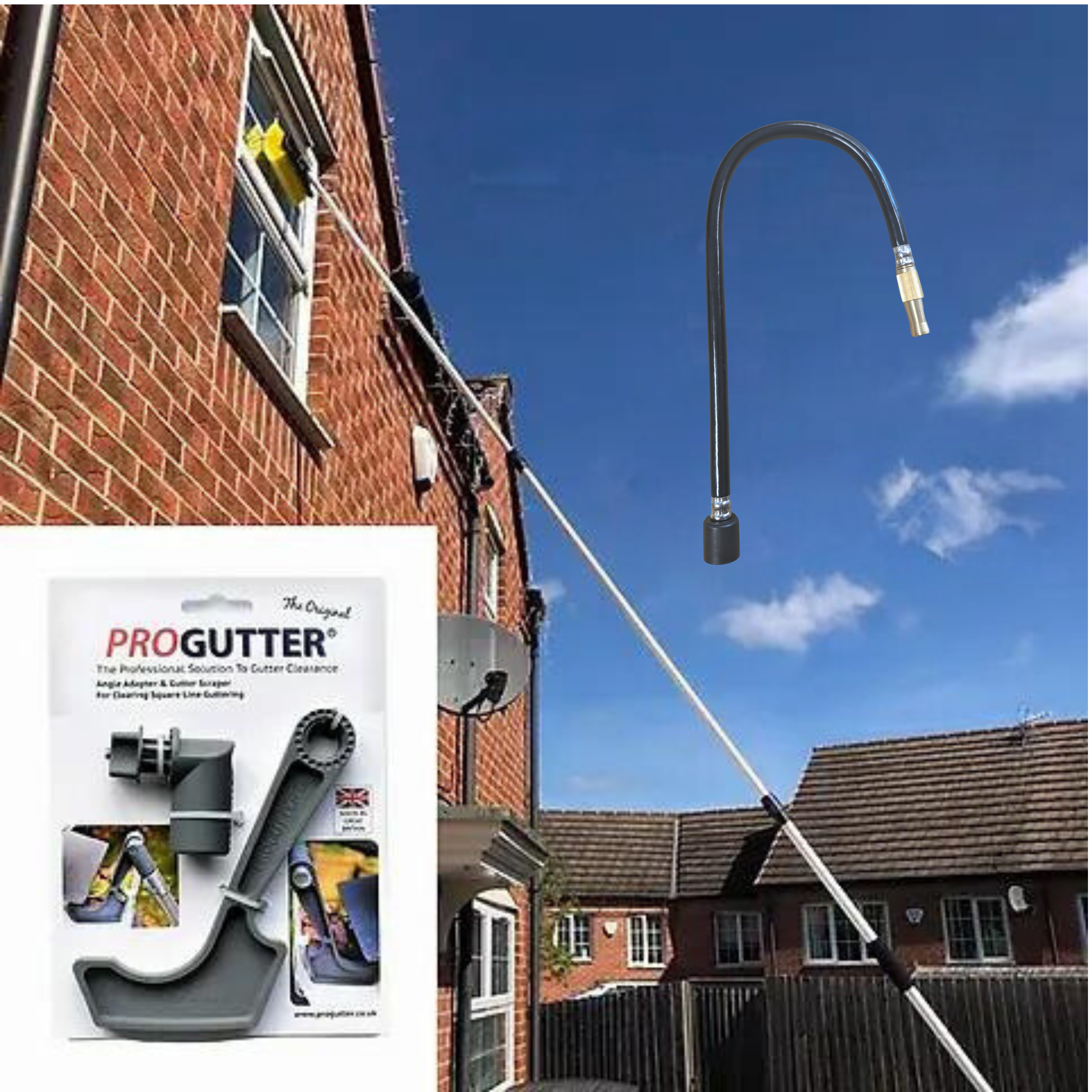 4M Window & Gutter Cleaning Brush, Scraper & Flexible Jet