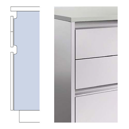 Diagram of Contino floor unit design, featuring a recessed handle profile for a seamless handleless kitchen aesthetic.