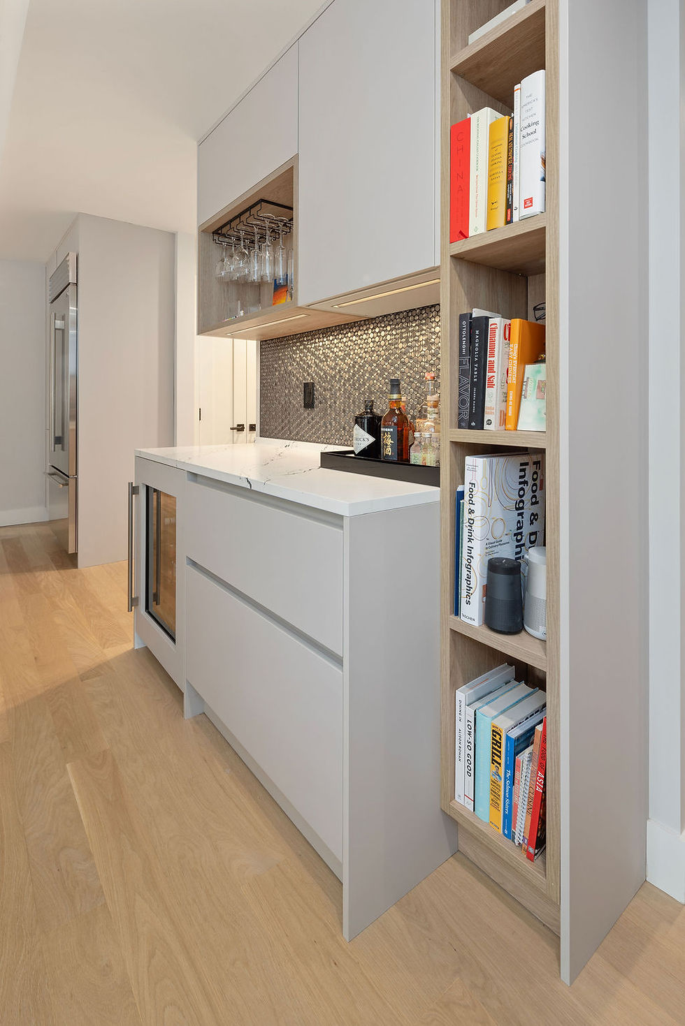 Detail view of custom German kitchen renovation in Williston Park,NY by Leicht Queens