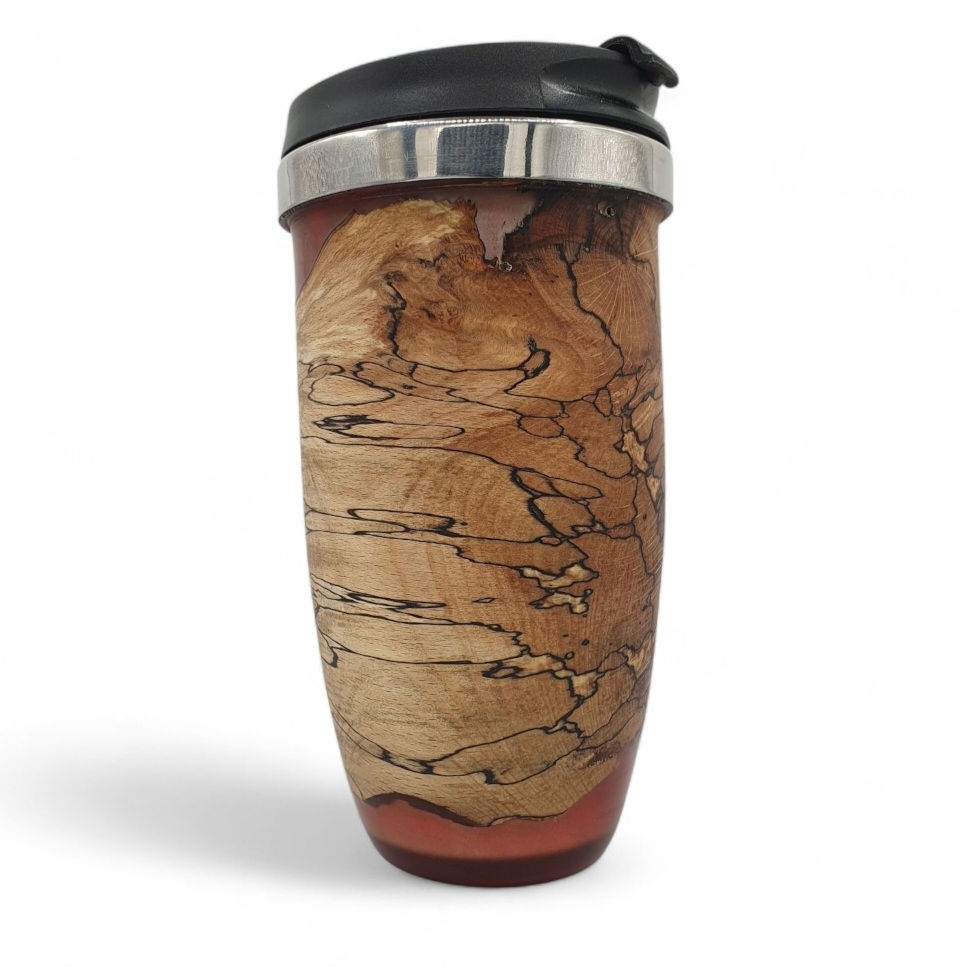 Miniature : Mug de voyage - Hêtre échauffé et epoxy rouge - 40cl