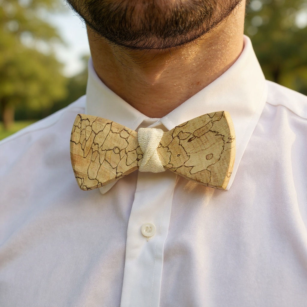 Noeud papillon en bois - Hêtre échauffé - Pièce unique