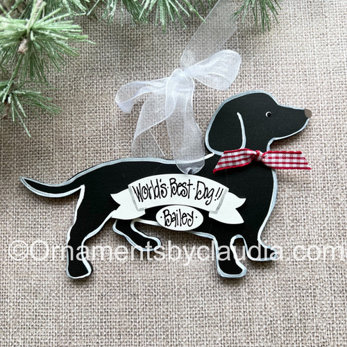 Cute Little Dachsund Black Ornaments by Claudia
