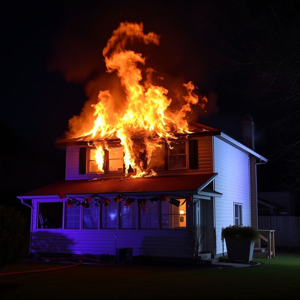 A house engulfed with burning flames.