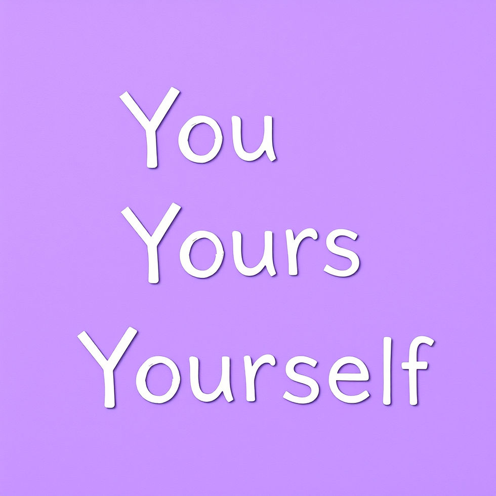 The pronouns you, your, and yourself in white text on a light purple background.