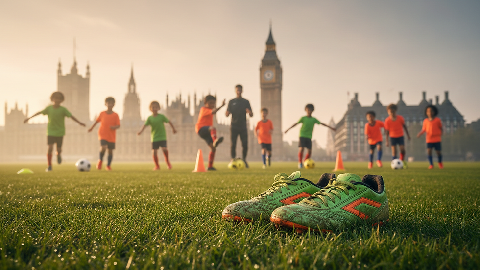 Close-up view of football boots on grass during warm-up