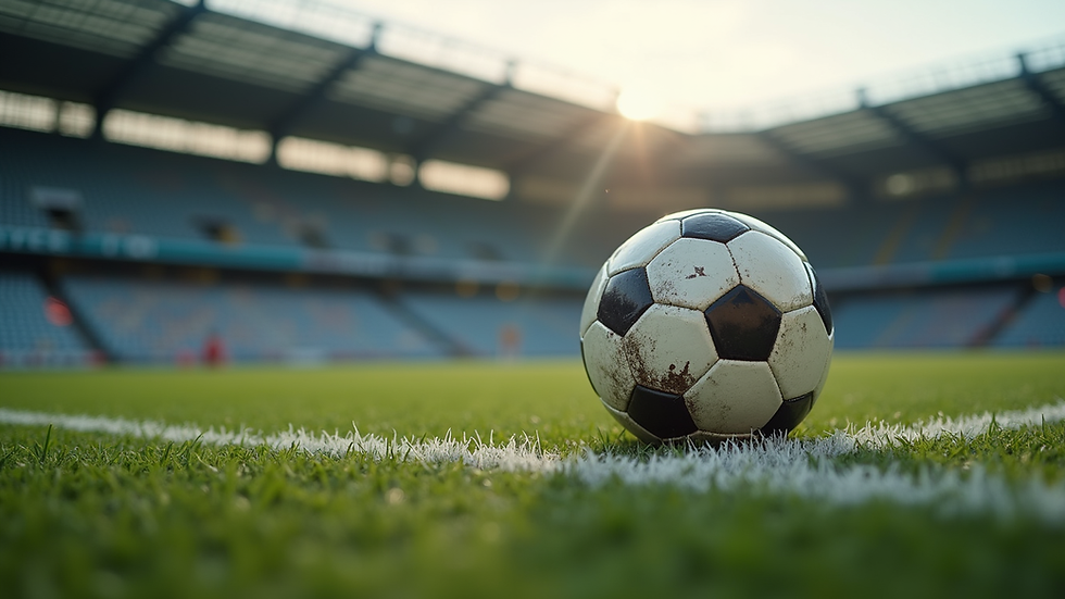 Eye-level view of a football placed on the penalty spot ready for a kick