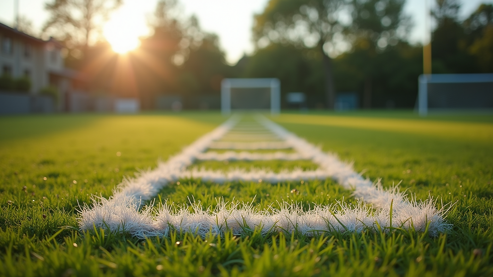 Eye-level view of a football agility ladder on grass