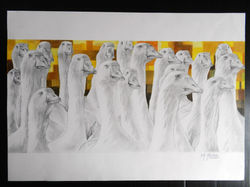 Gansos em fundo cubista