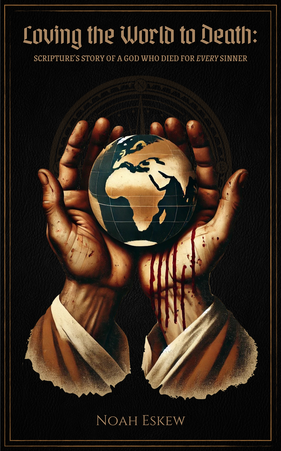 Jesus' pierced hands holding the globe.