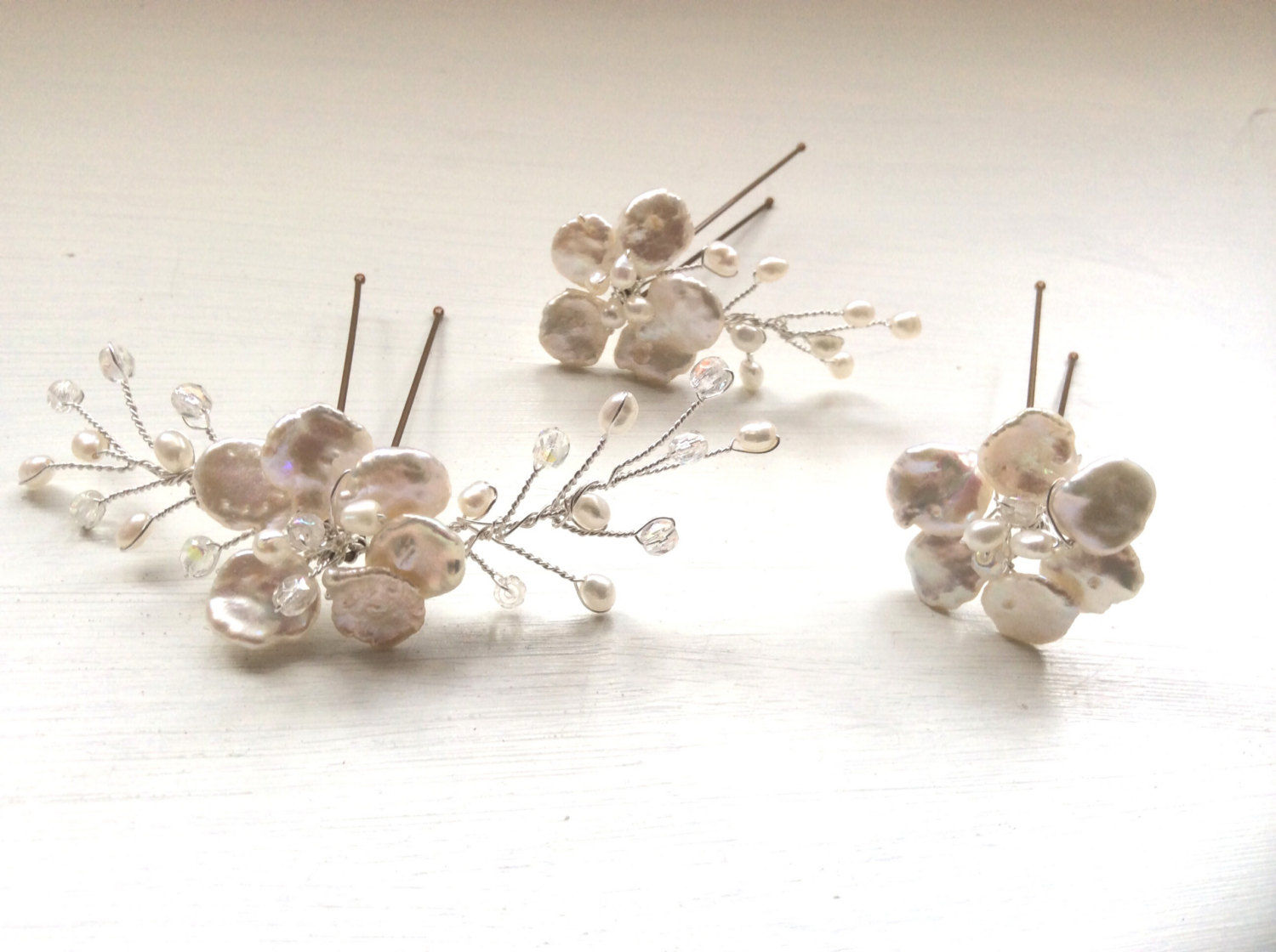 3 Freshwater pearl hairpins