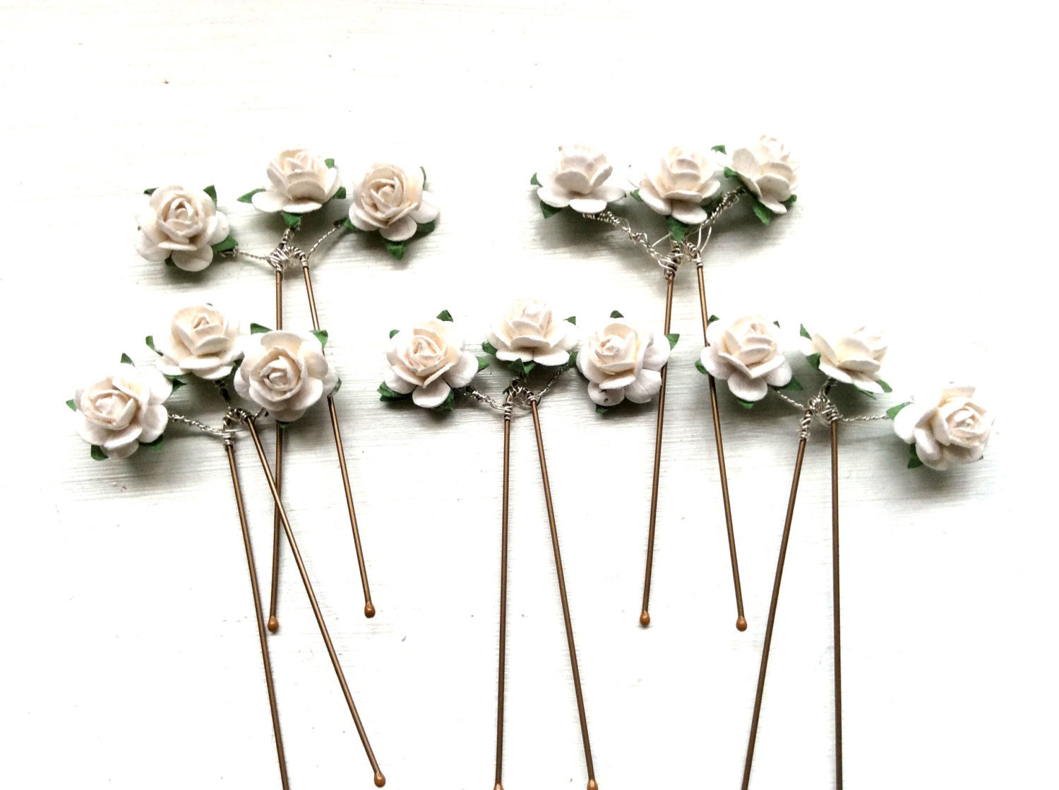 5 Ivory Rose Hairpins