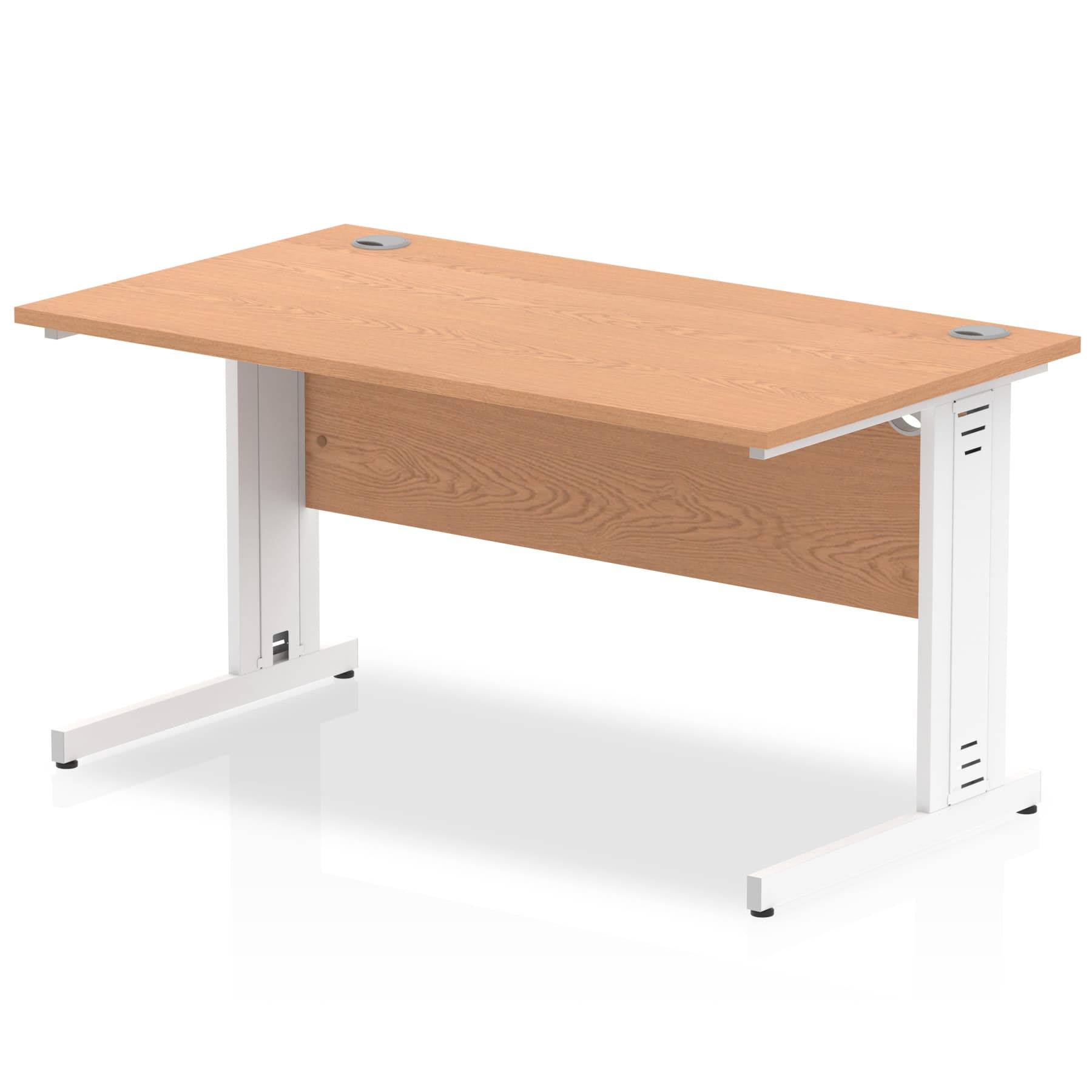 Impulse 1400/800 Rectangle White Cable Managed Leg Desk Oak