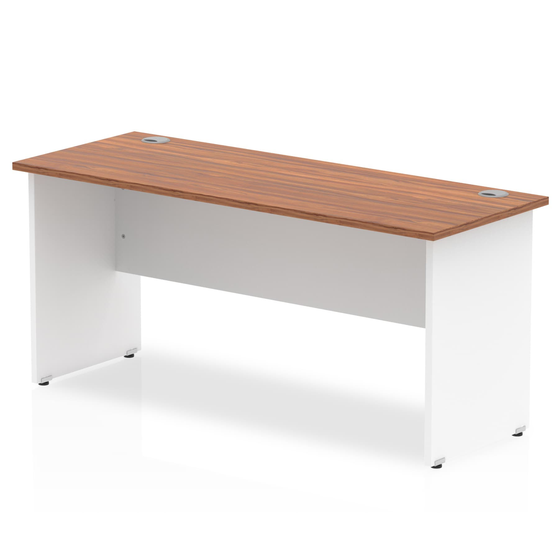 Impulse Panel End 1600/600 Rectangle Desk Walnut Top White Panels