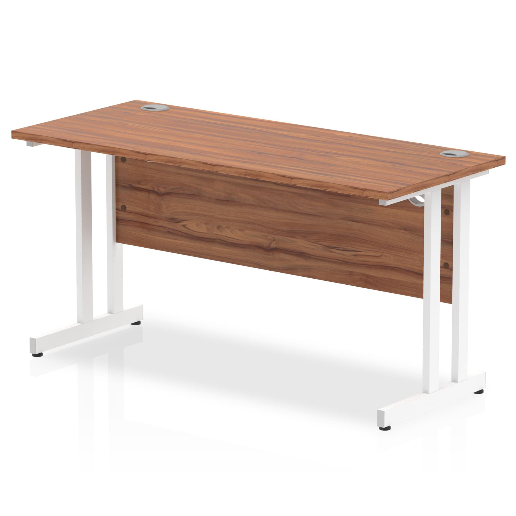 Impulse 1400/600 Rectangle White Cantilever Leg Desk Walnut