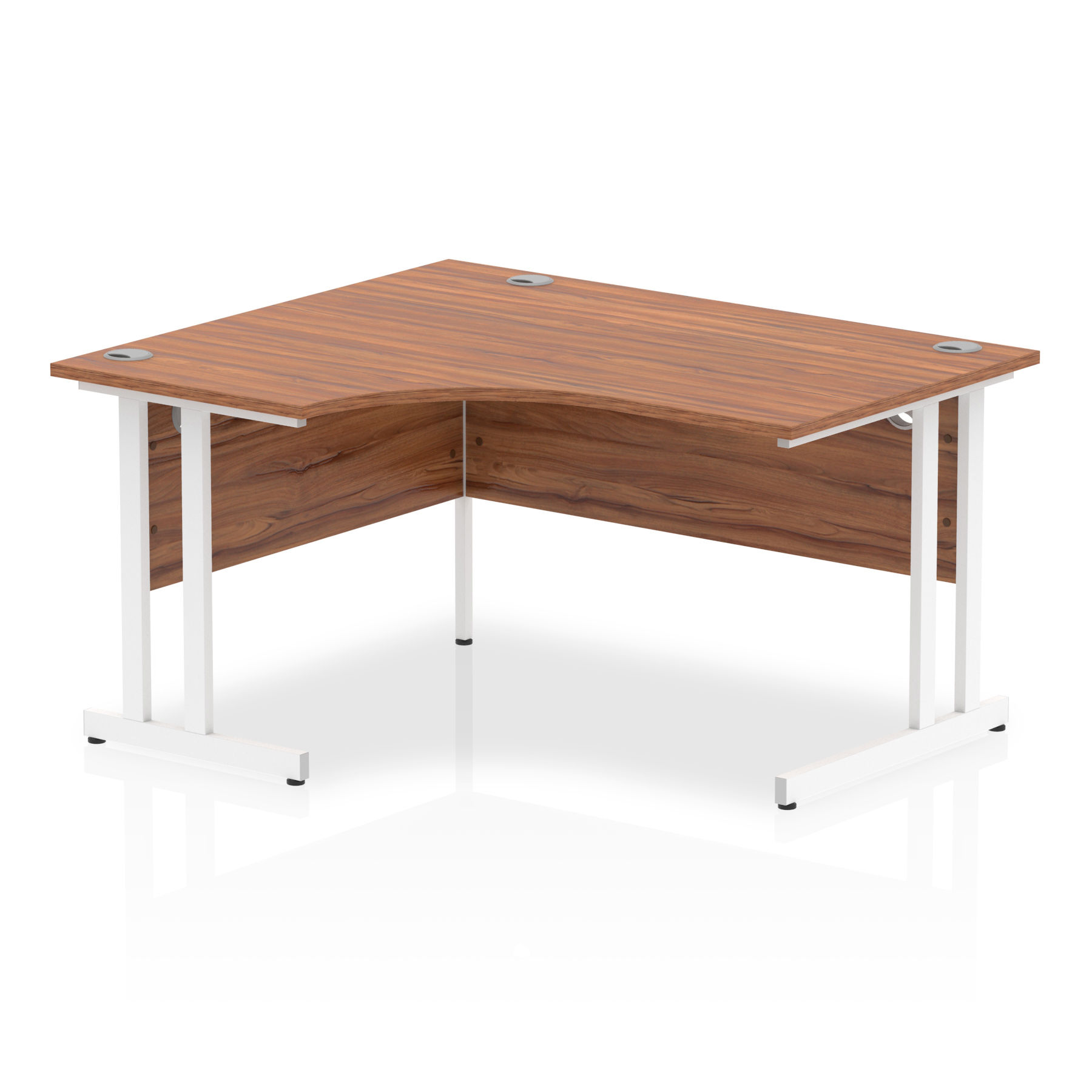 Impulse 1400 Left Hand White Crescent Cantilever Leg Desk Walnut