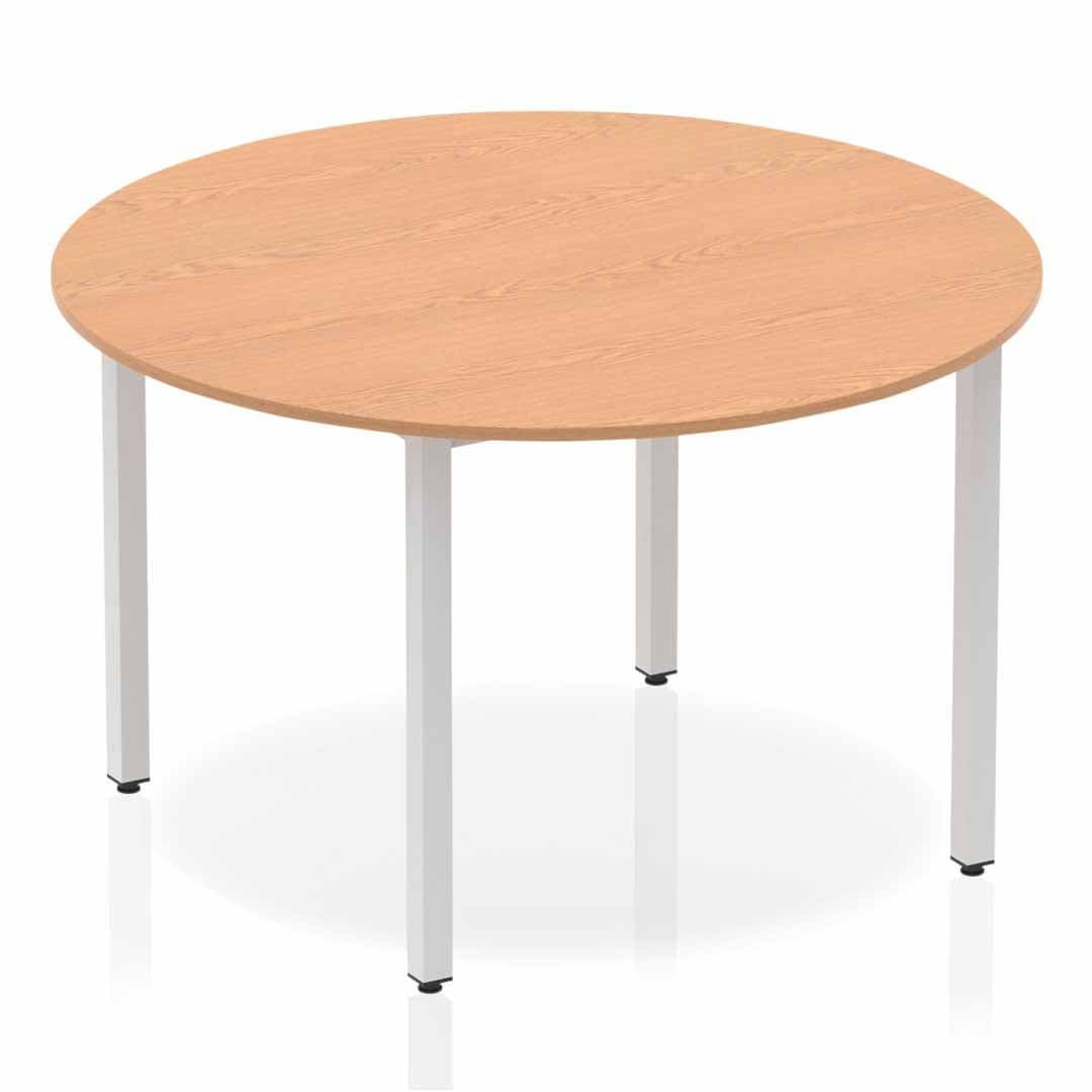 Impulse Circle Table 1200 Oak Box Frame Leg Silver