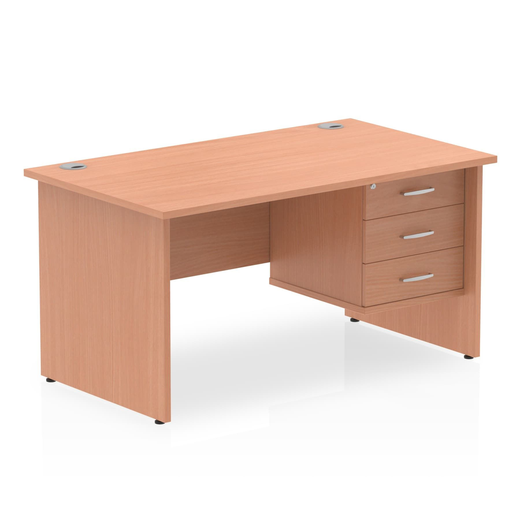Impulse 1400 Rectangle Panel End Leg Desk Beech 1 x 3 Drawer Fixed Ped