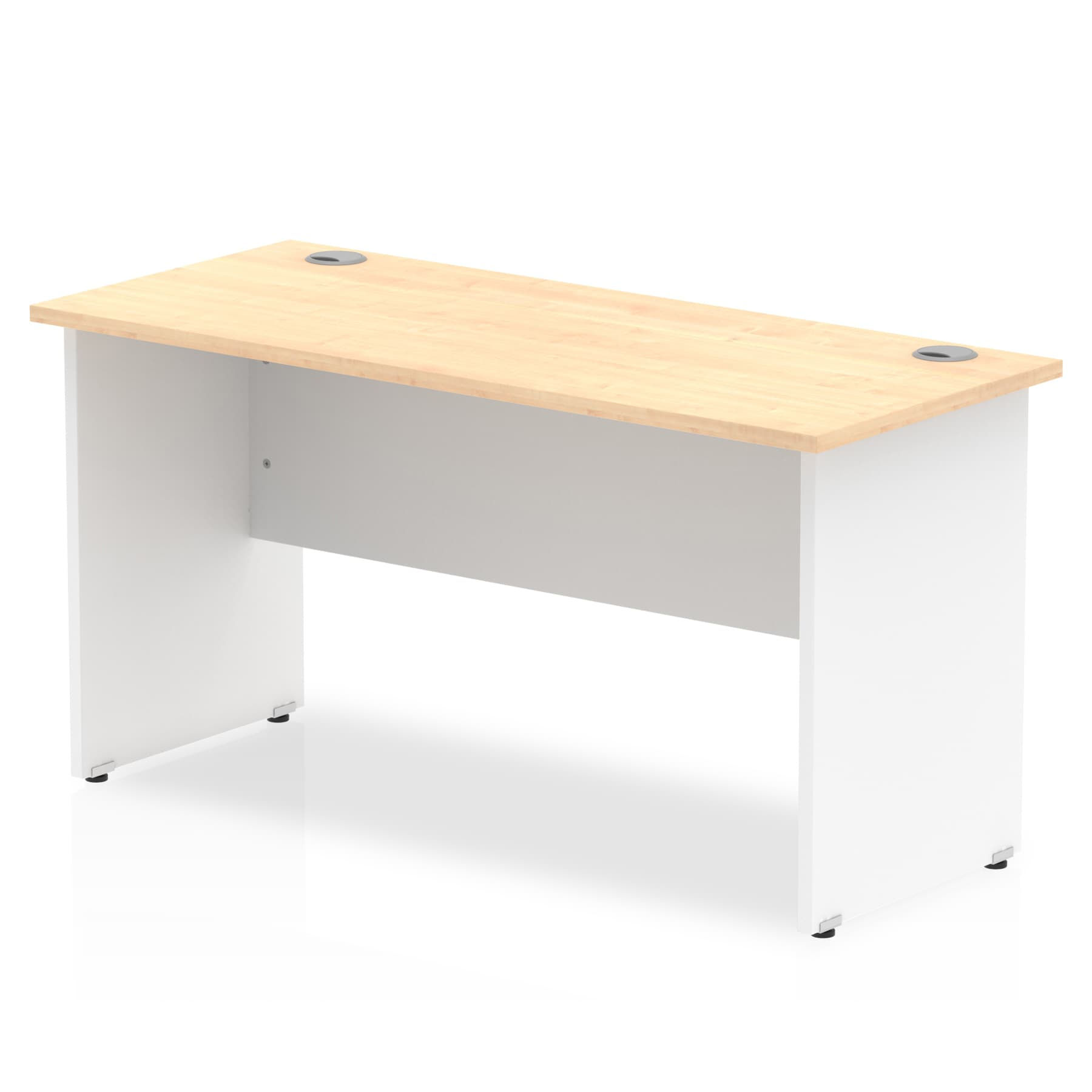 Impulse Panel End 1400/600 Rectangle Desk Maple Top White Panels