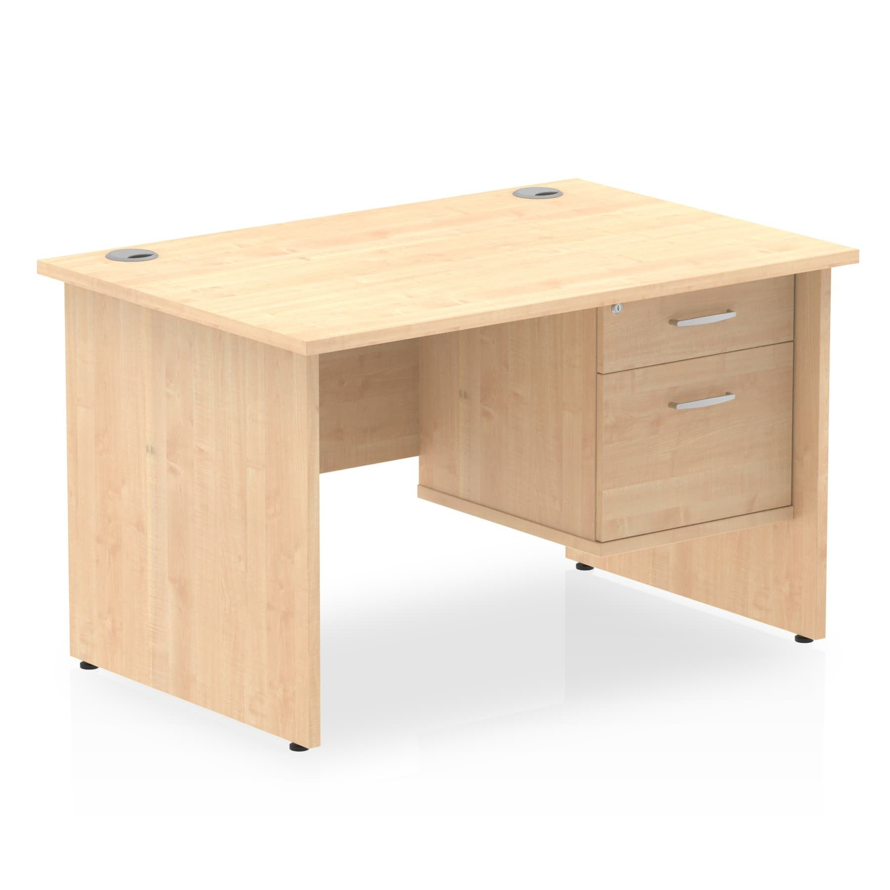 Impulse 1200 Rectangle Panel End Leg Desk Maple 1 x 2 Drawer Fixed Ped