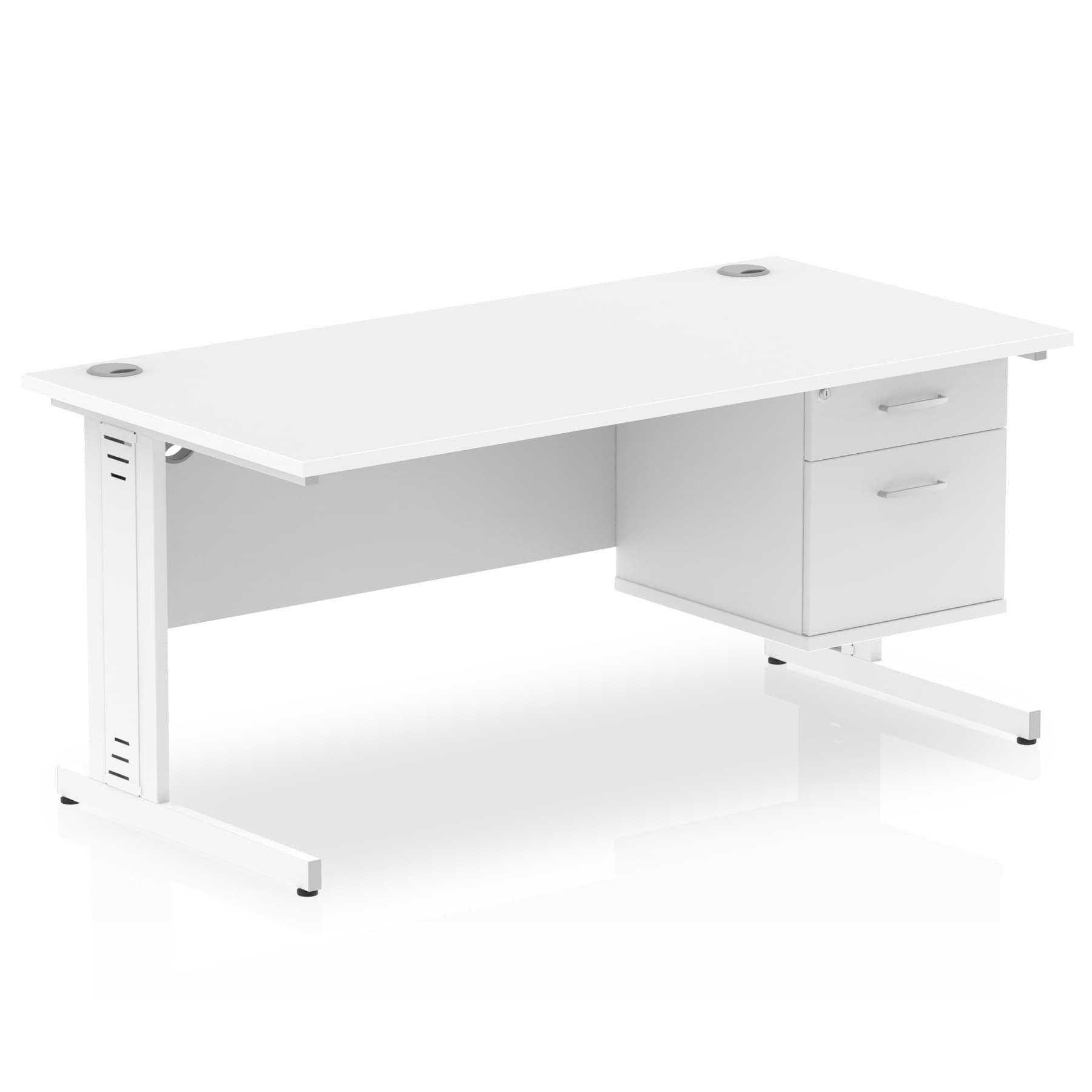 Impulse 1600 Rectangle White Cable Managed Leg Desk White 1 x 2 Drawer Fixed Ped