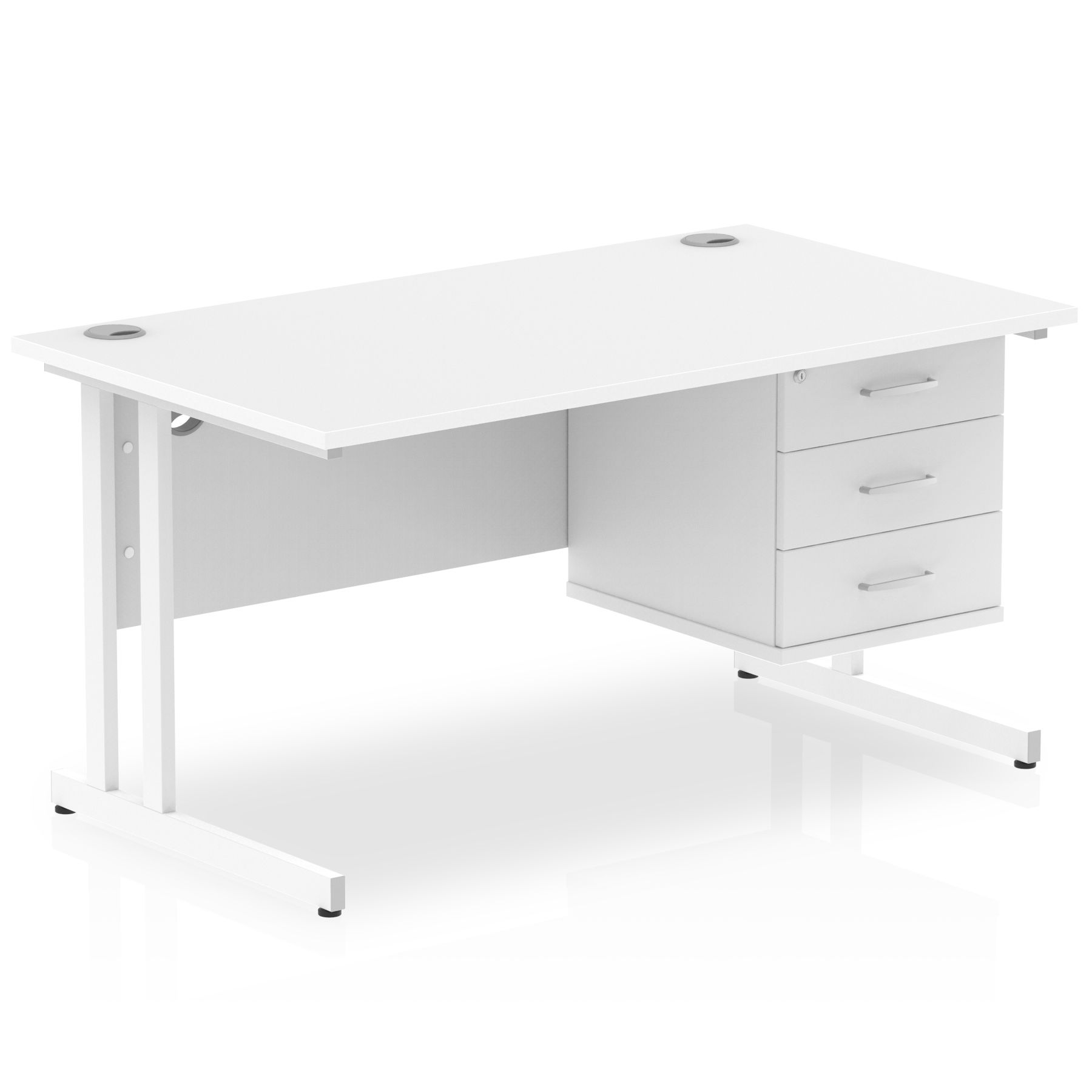 Impulse 1400 Rectangle White Cant Leg Desk White 1 x 3 Drawer Fixed Ped