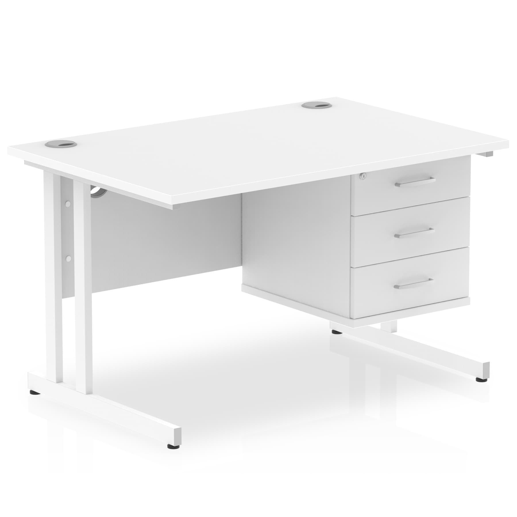 Impulse 1200 Rectangle White Cant Leg Desk White 1 x 3 Drawer Fixed Ped