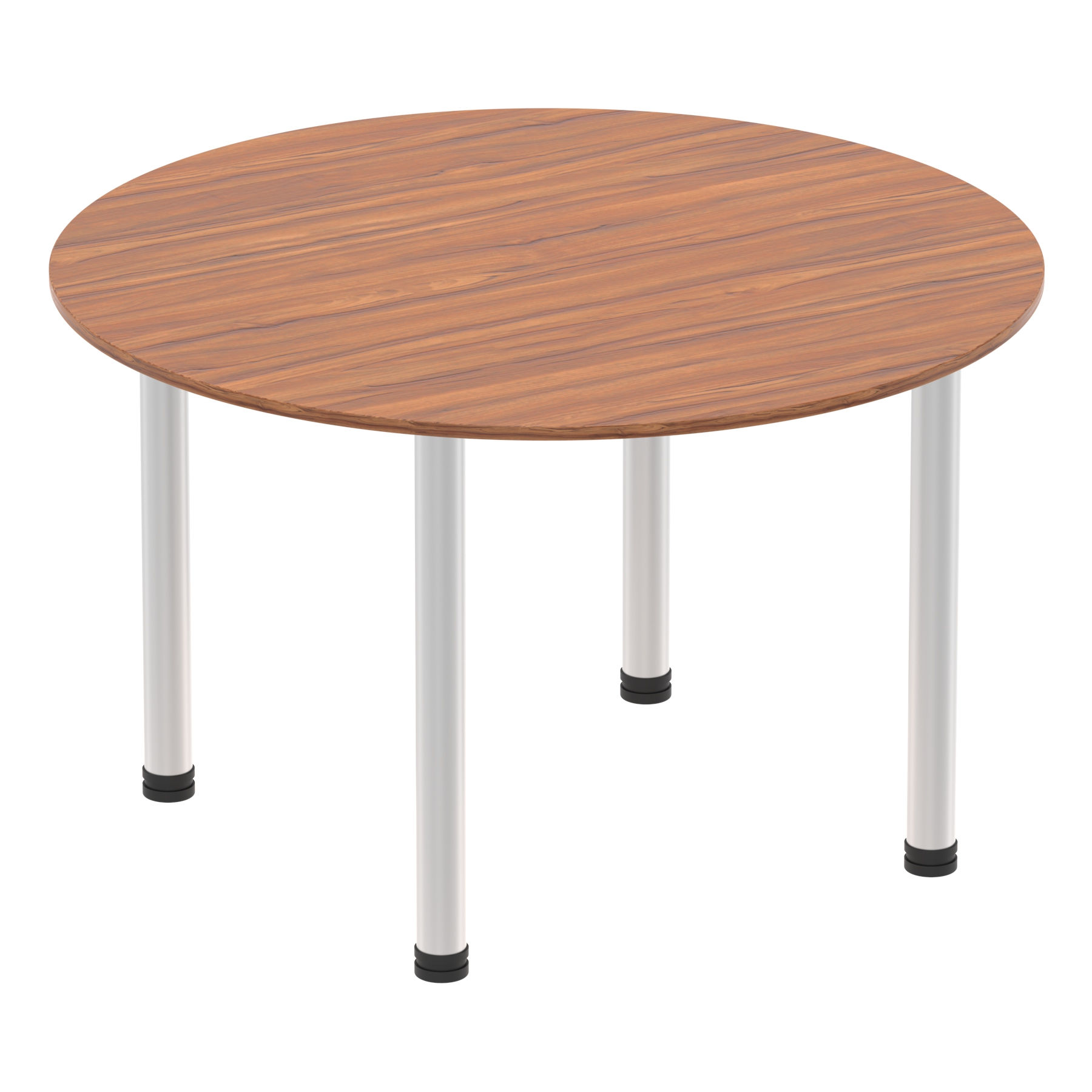 Impulse Round Meeting Table 1200 Walnut Brushed Aluminium Post Leg