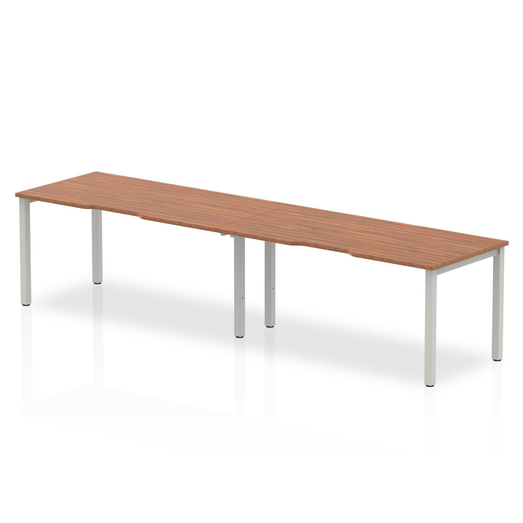 Single Silver Frame Bench Desk 1600 Walnut (2 Pod)