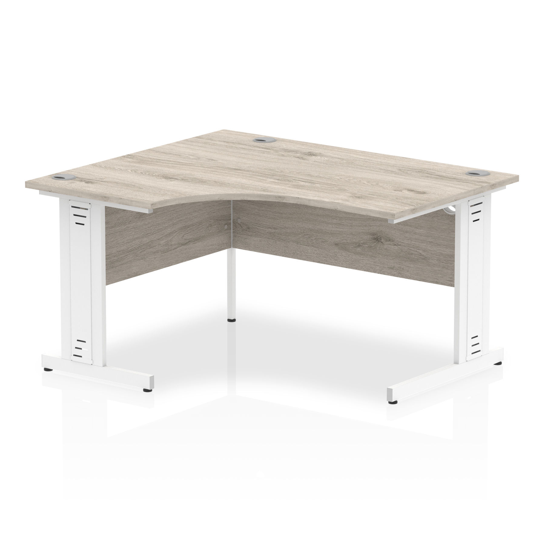 Impulse 1400 Left Hand White Crescent Cable Managed Leg Desk Grey Oak