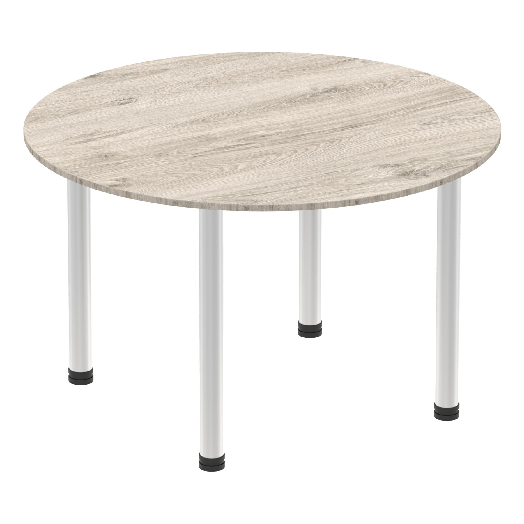 Impulse Round Meeting Table 1000 Grey Oak Brushed Aluminium Post Leg