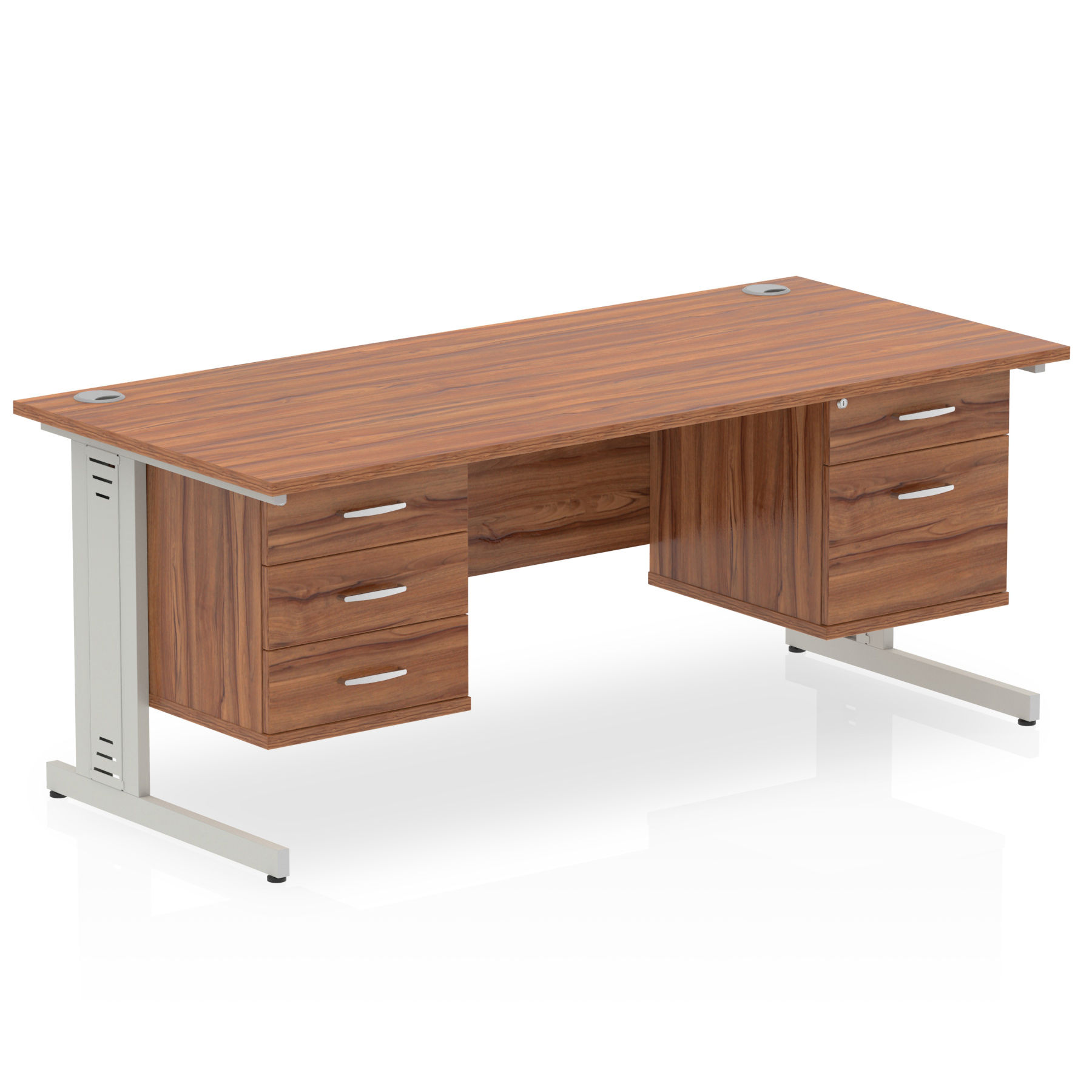 Impulse 1800 Rectangle Desk Walnut 1 x 2 Drawer 1 x 3 Drawer Fixed Ped