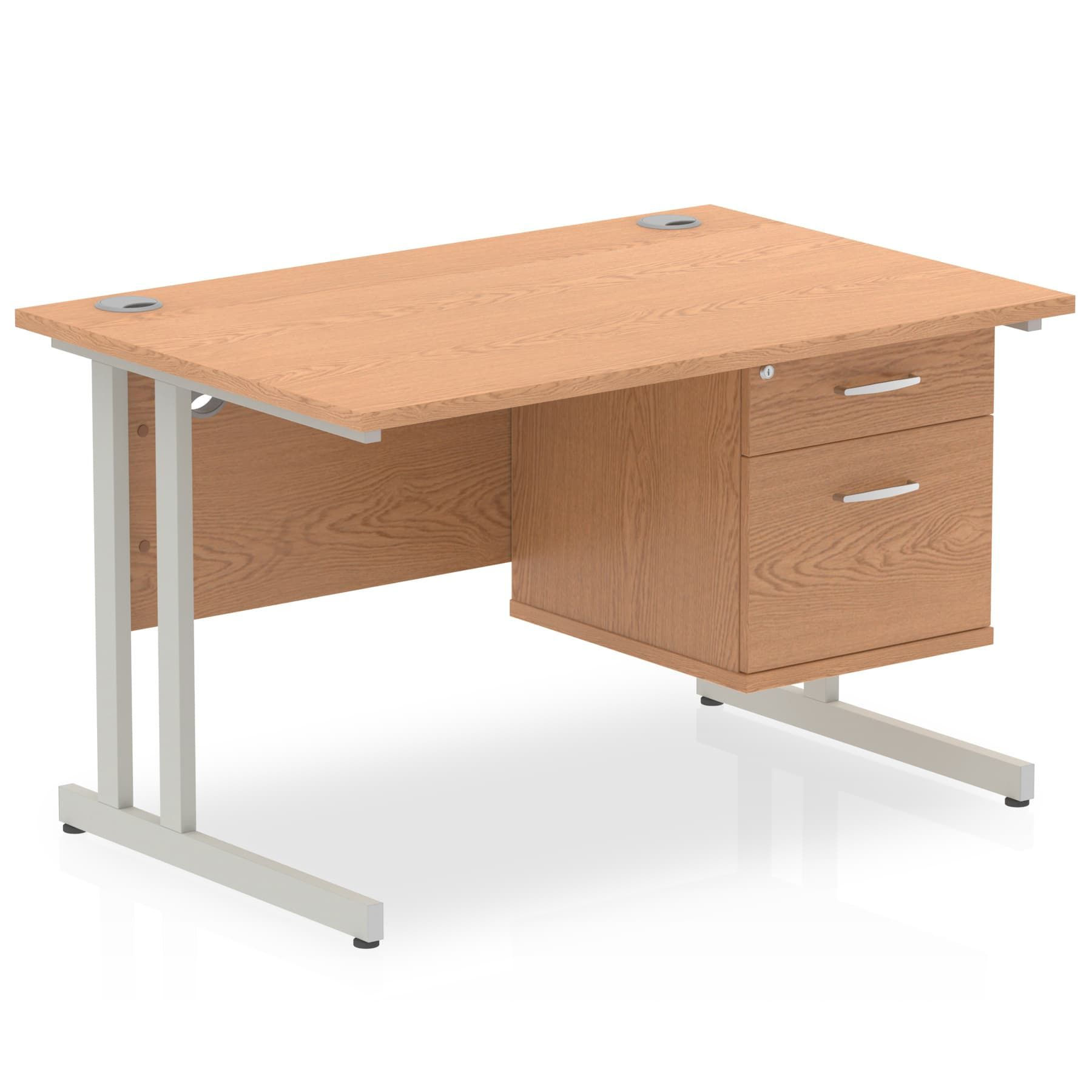 Impulse 1200 Rectangle Silver Cant Leg Desk Oak 1 x 2 Drawer Fixed Ped